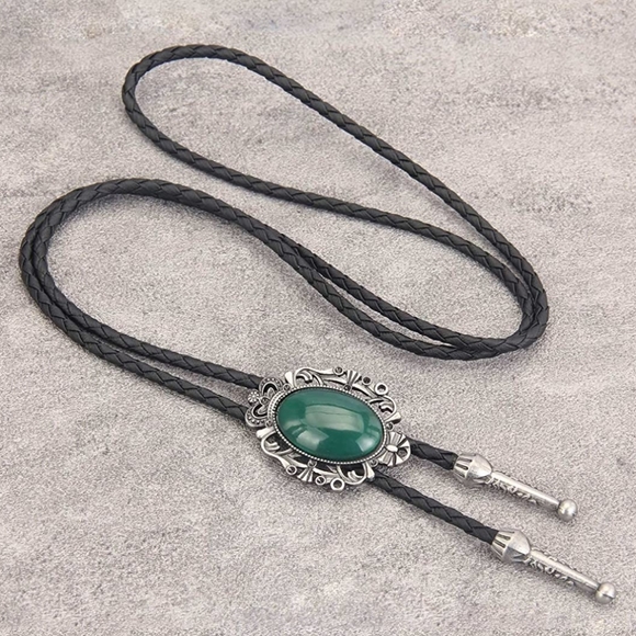 New Leather green stone bolo tie - Picture 1 of 2